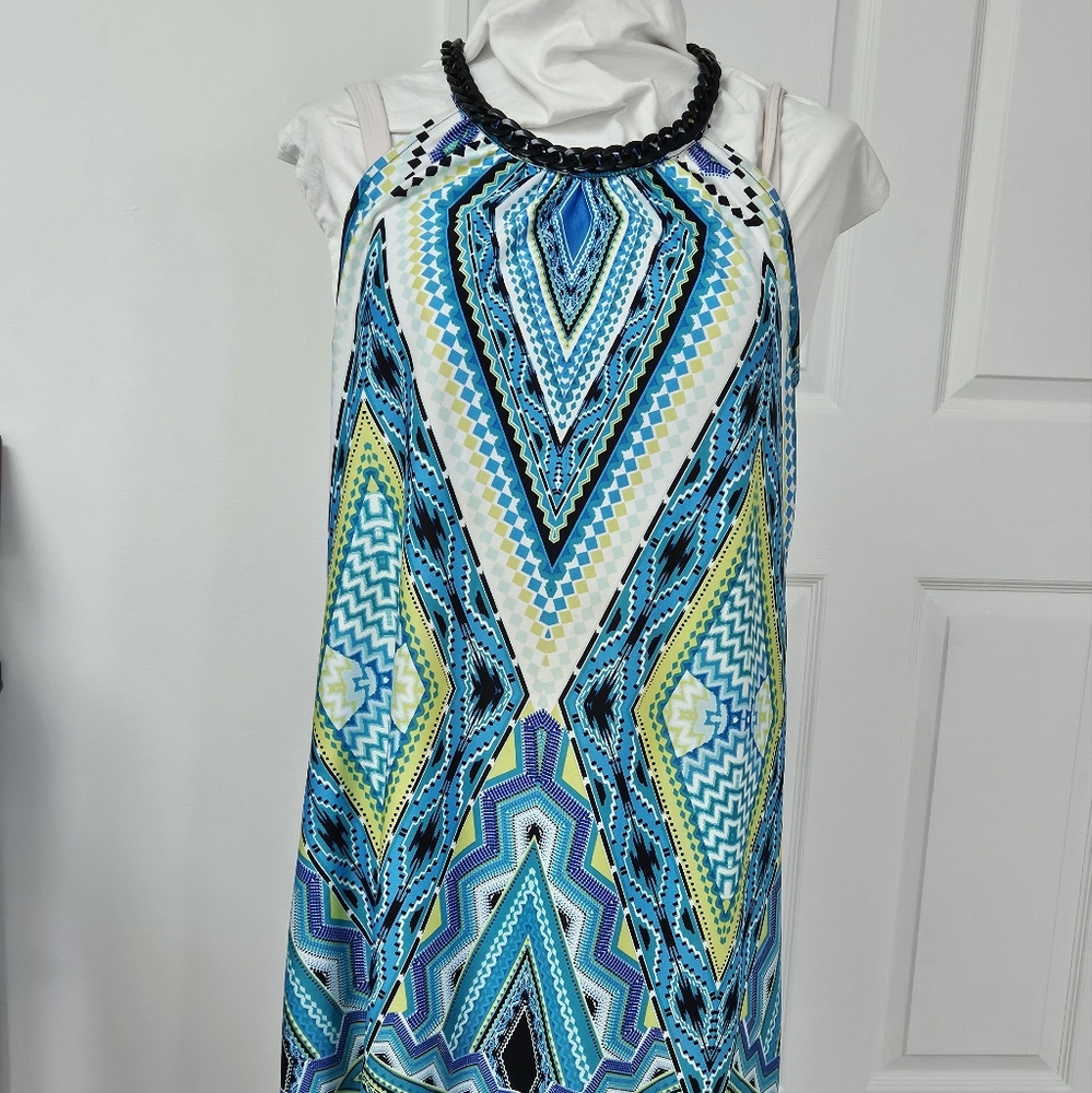 MSK Blue and Green Geometric Dress
